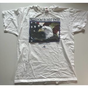 Freedom Is Not Free Veterans Tee Shirt Men's Size Large With USA Flag Hanes